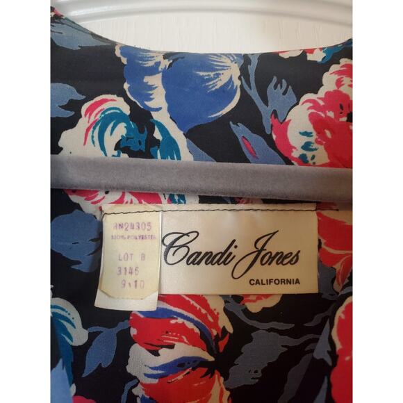 Candi Jones Vintage 80's Floral Ruffled Vibrant Short Sleeve Midi Dress Sz 9/10 - Picture 2 of 13